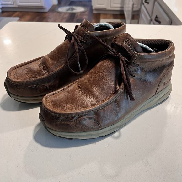 Ariat Shoes Mens 11 EEE Brown Leather Casual Spitfire Moc Toe Lace Up Loafers - Picture 1 of 8